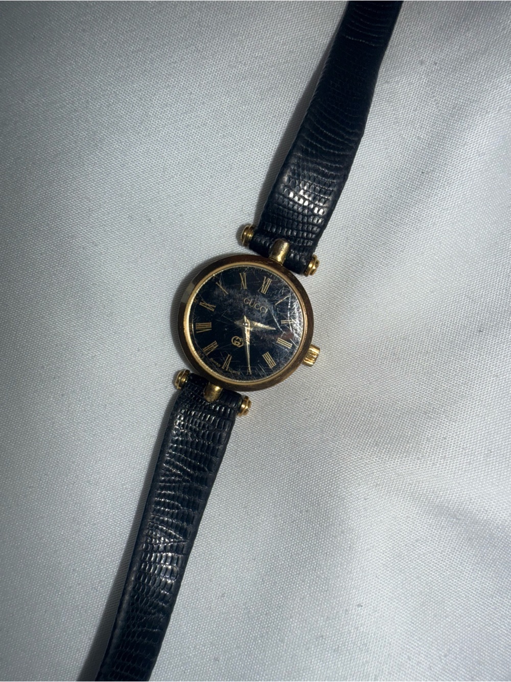 Vintage Gucci Watch with Black Leather Wrist Band